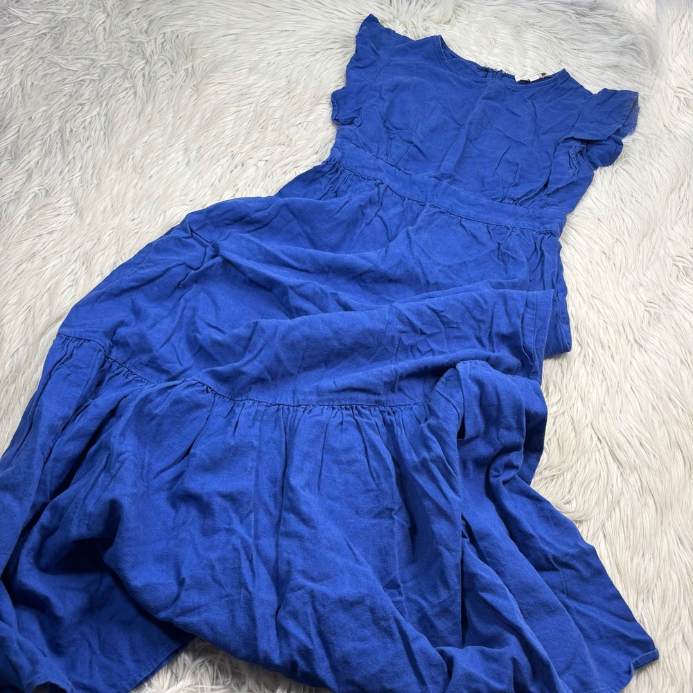 Cynthia Rowley Women's S Cobalt Blue Linen Blend Tiered Maxi Dress Preppy Resort
